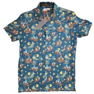 NWT Far Afield Waikiki Hawaii Print Button Down Shirt Small Vacation Beach Fun